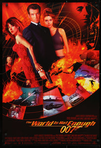 An original movie poster for the James Bond film "The World Is Not Enough"