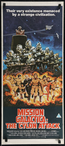 An original movie poster for the Battlestar Galactica film Mission Galactica The Cylon Attack
