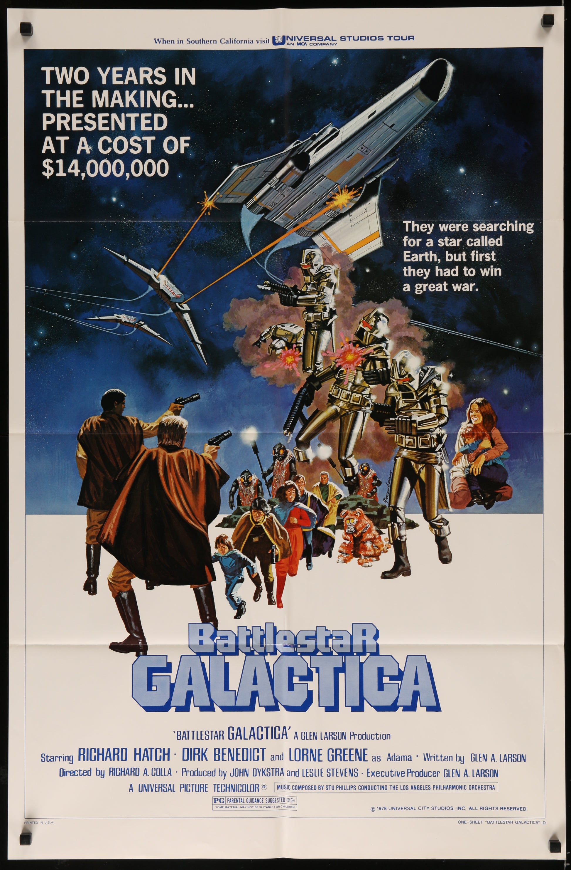 An original movie poster for the sci-fi film Battlestar Galactica