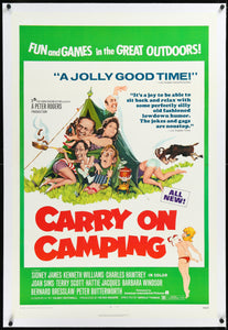 An original movie poster for the British comedy film Carry on Camping