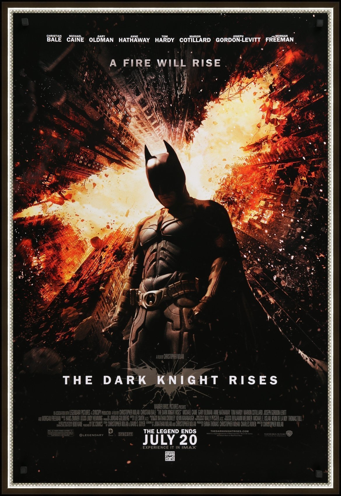 An original movie poster for the Batman film The Dark Knight Rises