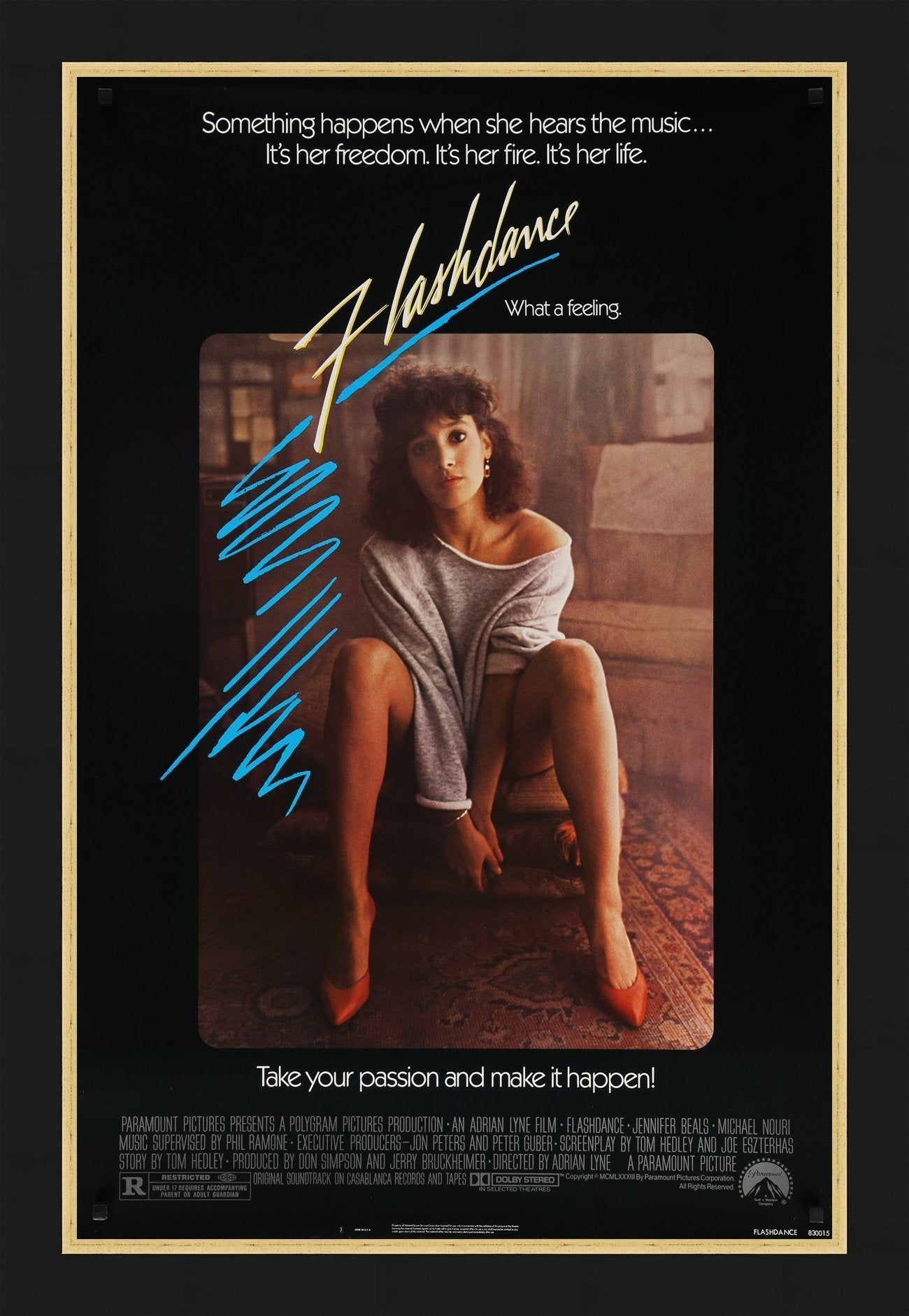 An original movie poster for the film Flashdance