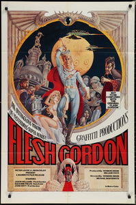 An original movie poster for the Flash Gordon parody film Flesh Gordon