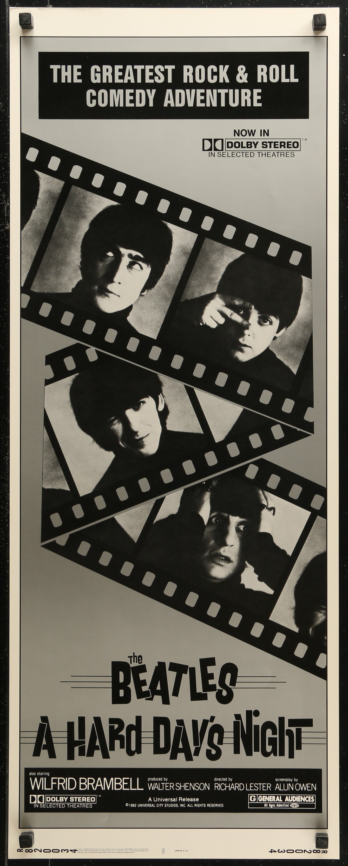 An original U.S. insert movie poster for The Beatles' movie A Hard Day's Night