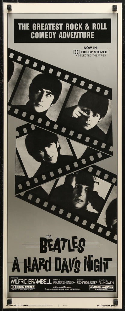 An original U.S. insert movie poster for The Beatles' movie A Hard Day's Night