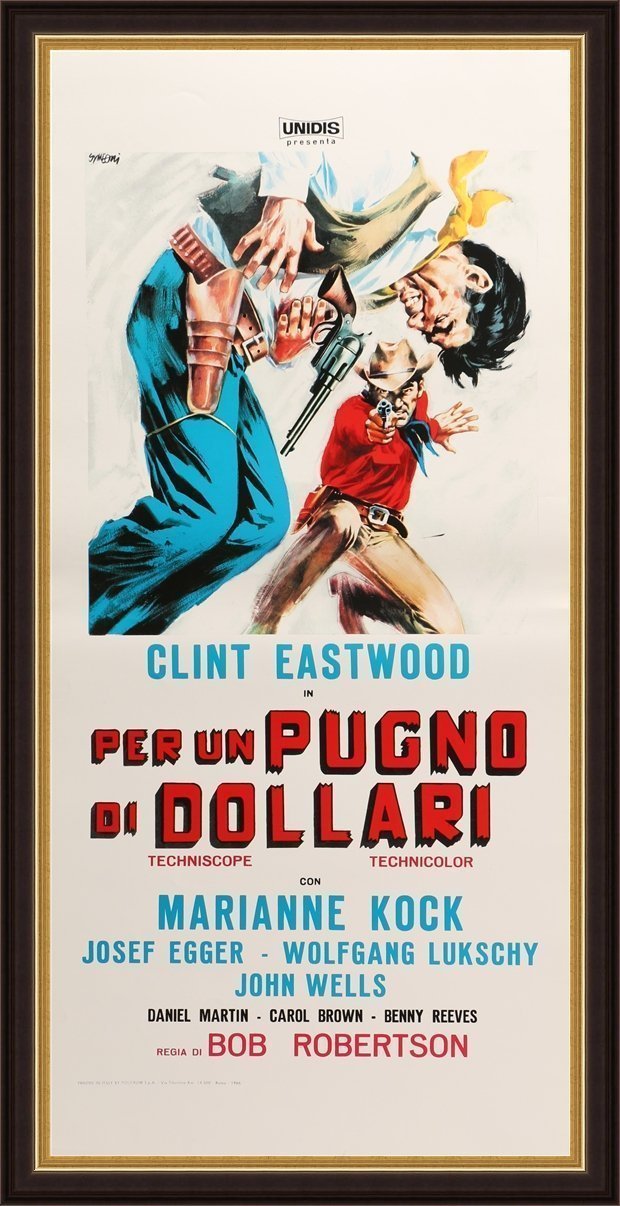 An original italian movie poster for the spaghetti western movie A Fistful of Dollars