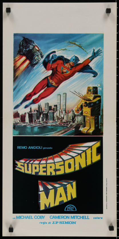 An original Italian Locandina movie poster for the Spanish film Supersonic Man