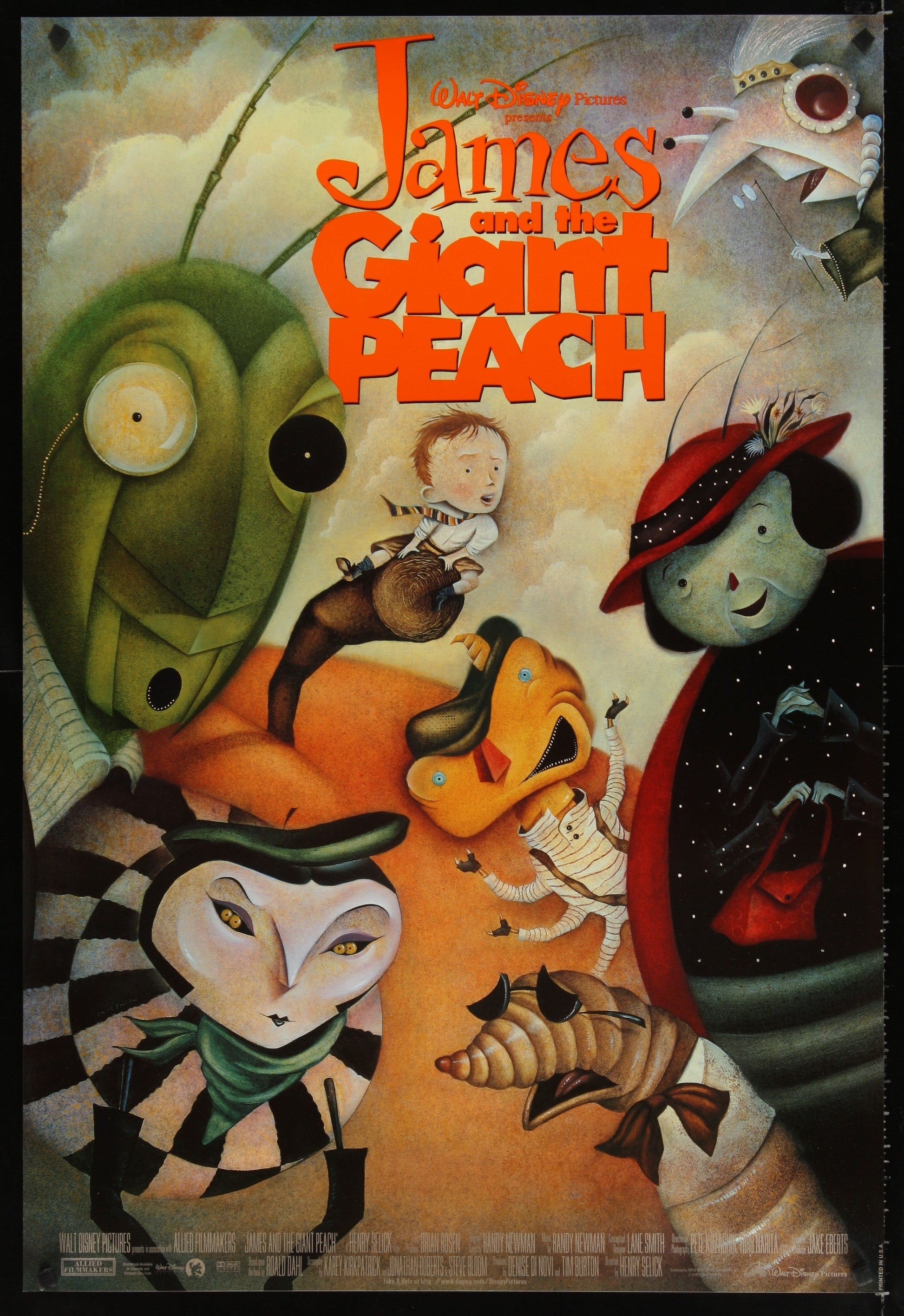 An original movie poster for Disney's James and the Giant Peach