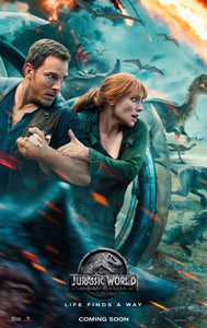 An original movie poster for the film Jurassic World Fallen Kingdom
