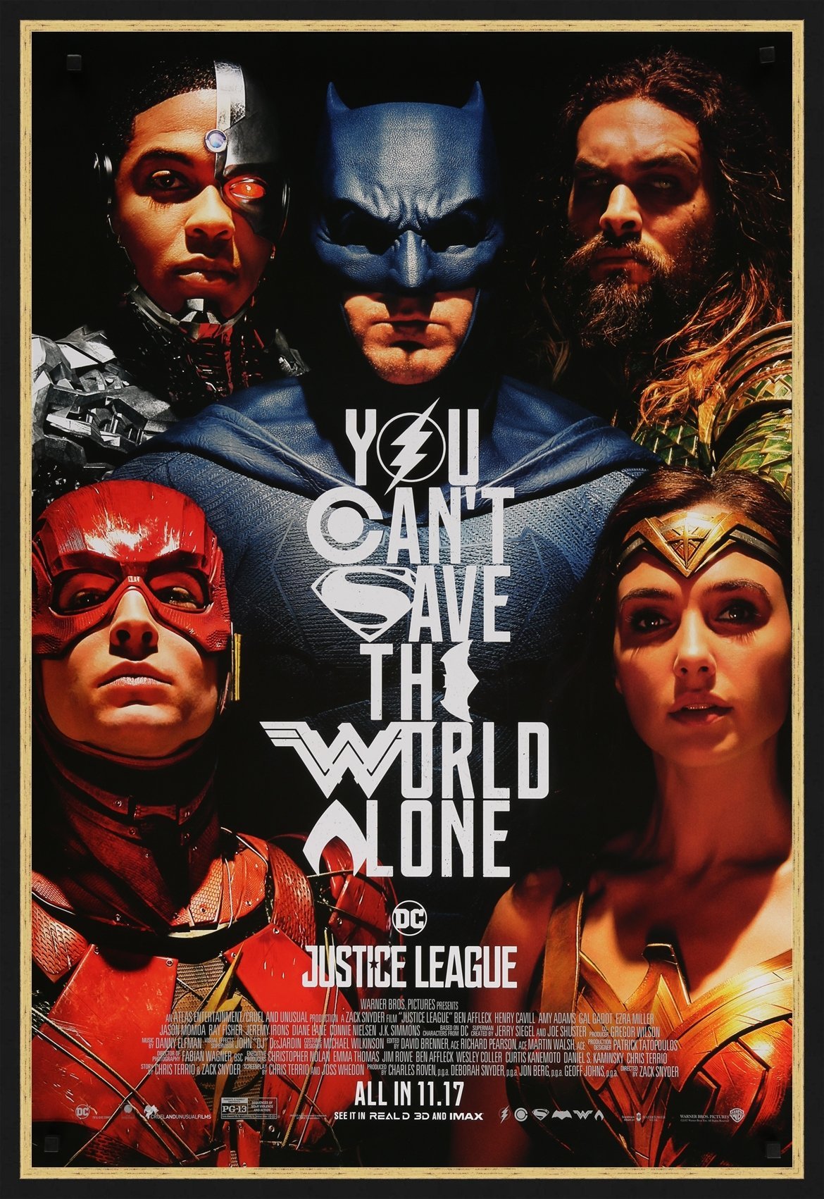 An original movie poster for the film Justice League