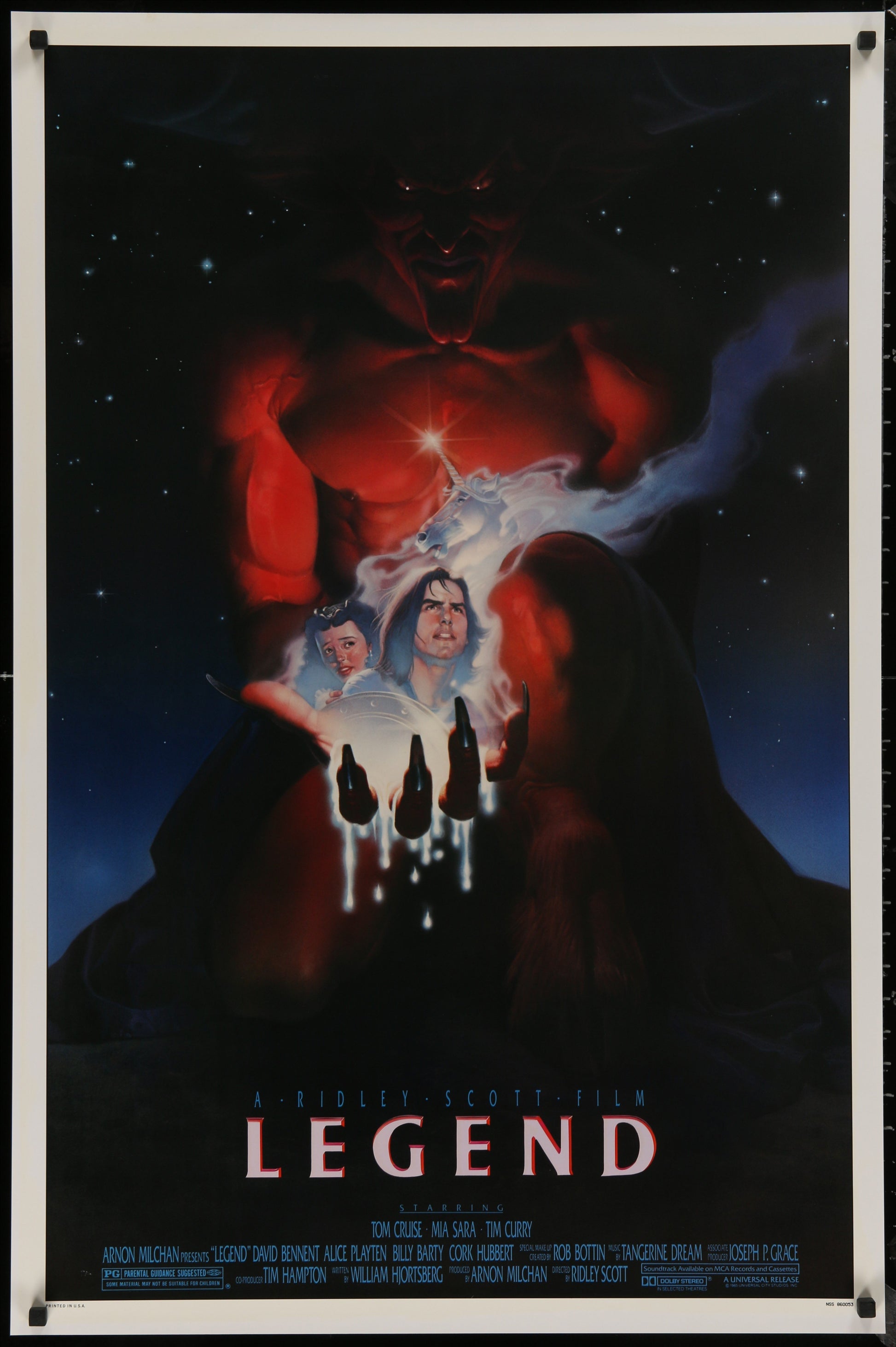 An original movie poster for the Tom Cruise film Legend
