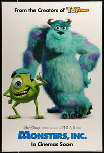 An original movie poster for Disney and Pixar's Monsters Inc