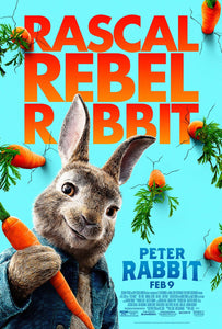 An original movie poster for the film Peter Rabbit, based on the stories of Beatrix Potter and starring James Corden