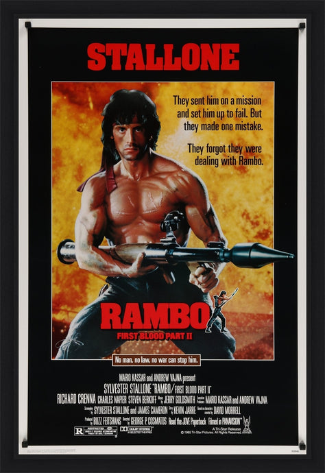 An original movie poster for the film Rambo First Blood Part 2