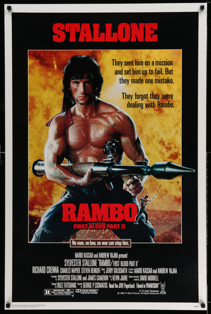 An original movie poster for the film Rambo First Blood Part 2