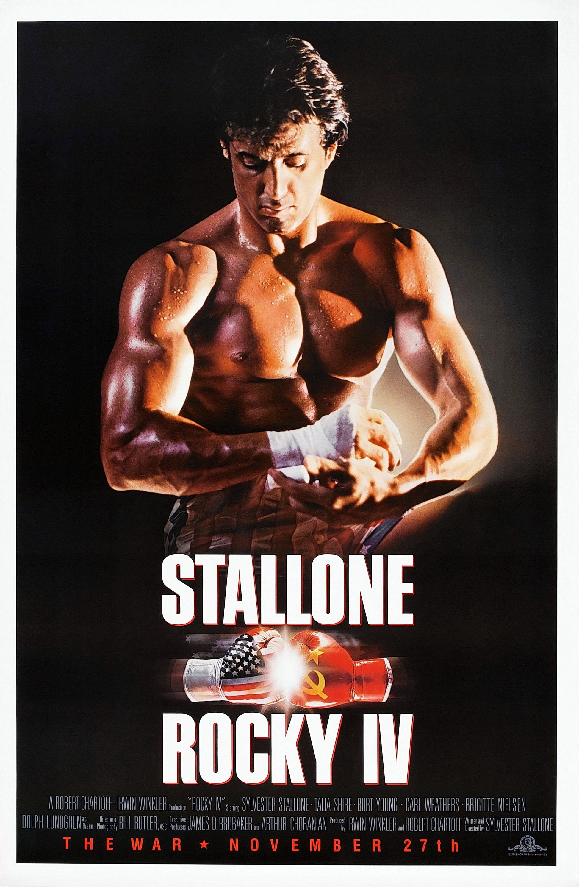 An original movie poster for the Sylvester Stallone film Rocky IV