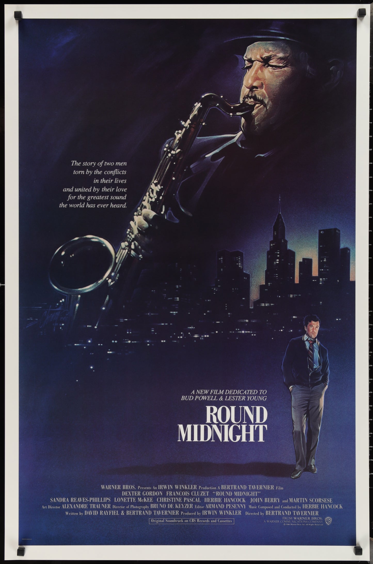 An original movie poster for Round Midnight with artwork by Steve Chorney