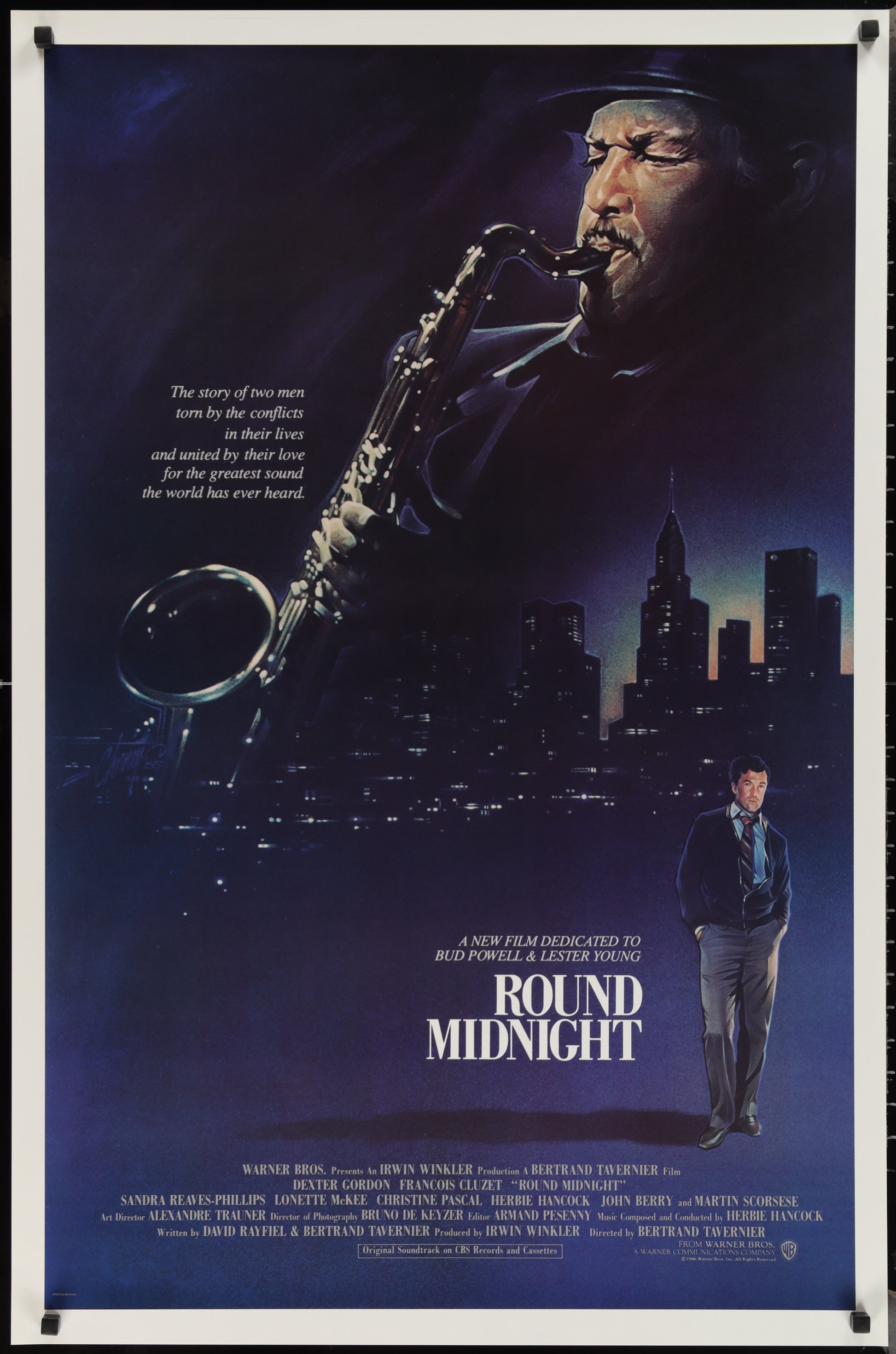 An original movie poster for Round Midnight with artwork by Steve Chorney