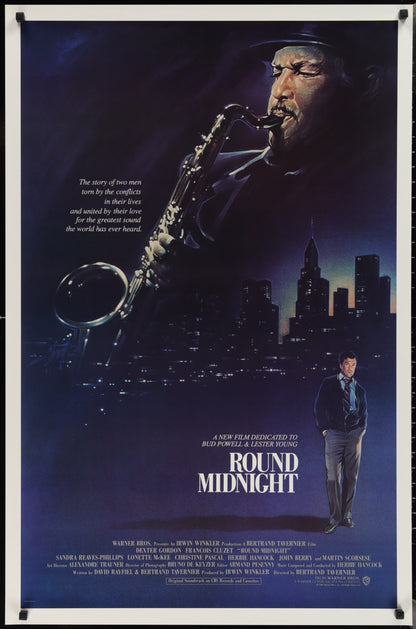 An original movie poster for Round Midnight with artwork by Steve Chorney
