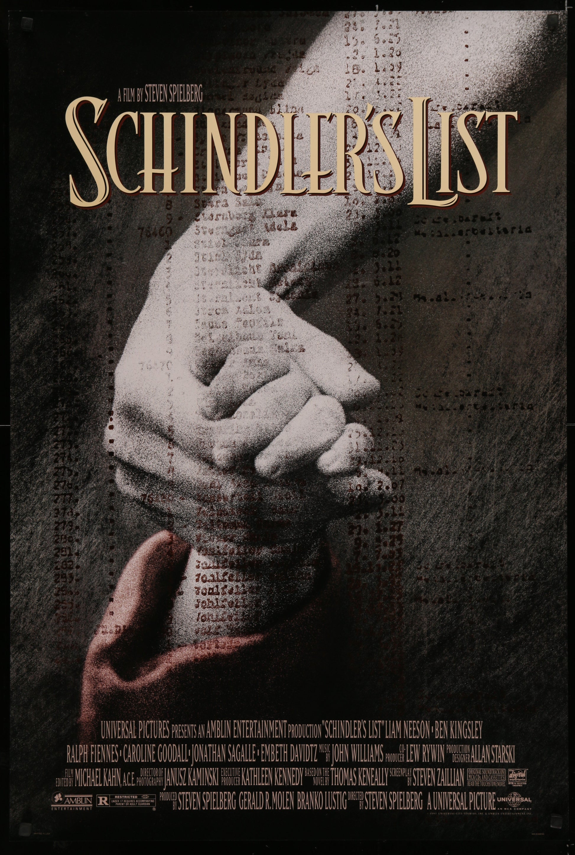 An original movie poster for the film Schindler's List