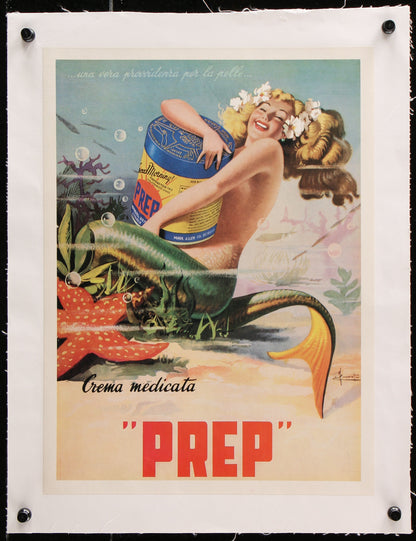 An original Italian 1950s advertising poster for Prep Crema Medicata