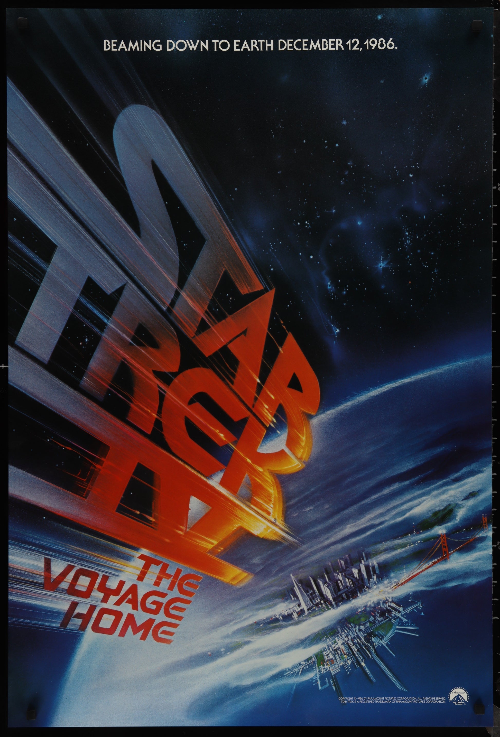 An original movie poster for the film Star Trek IV The Voyage Home