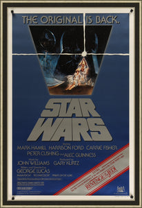 An original U.S. studio style 'revenge stripe' one sheet movie poster from 1982 for "Star Wars", now known as "Star Wars: Episode IV - A New Hope".