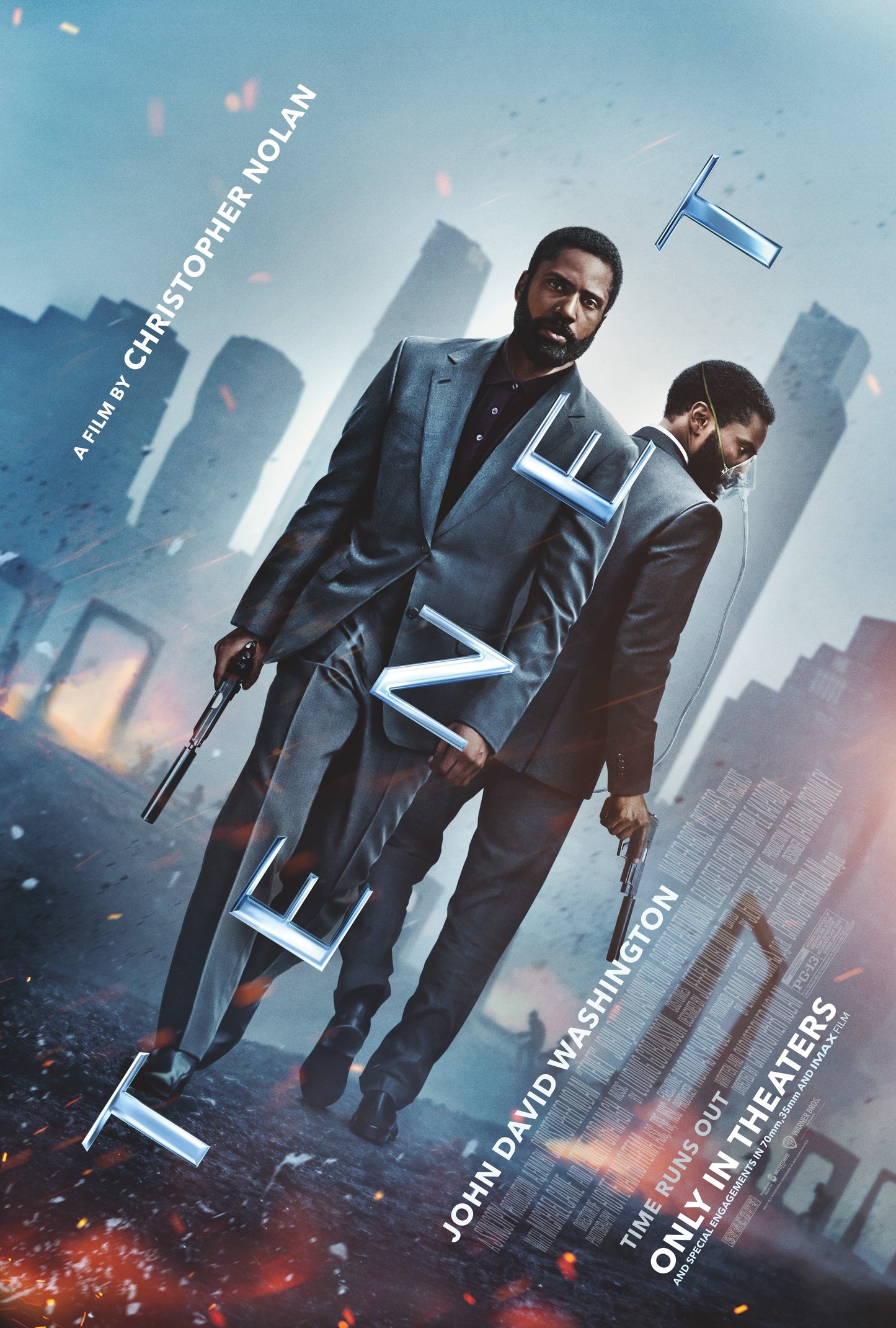 An original movie poster for the Christopher Nolan film Tenet