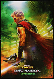 An original movie poster for the Marvel film Thor : Ragnarok