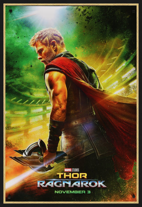 An original movie poster for the Marvel film Thor : Ragnarok