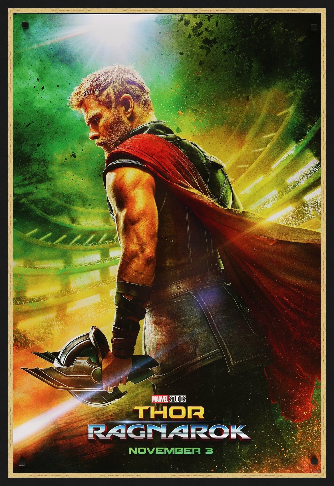 An original movie poster for the Marvel film Thor : Ragnarok