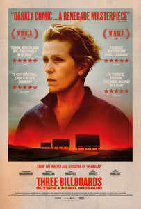 An original movie poster for the film Three Billboards Outside Ebbing, Missouri