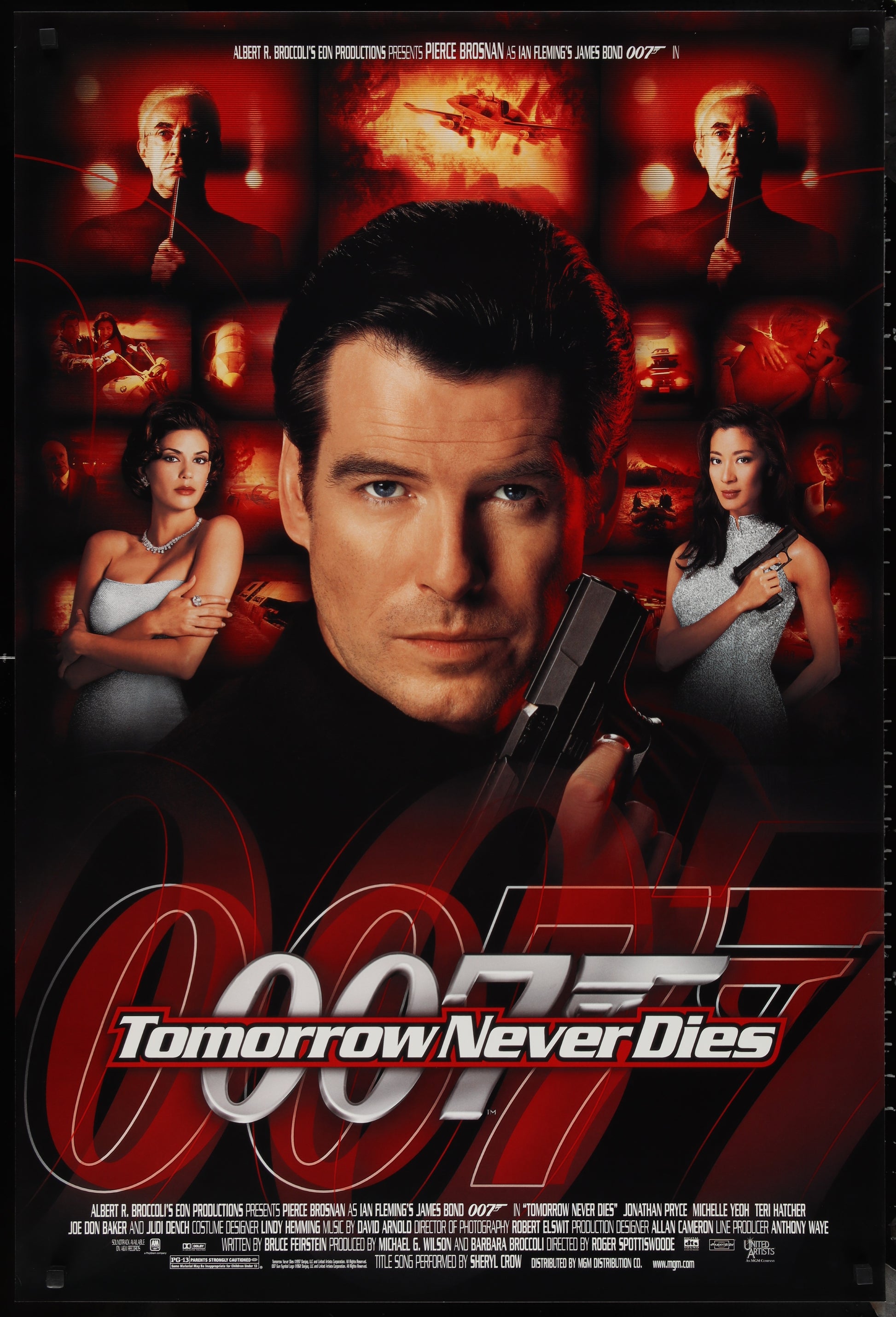 An original movie poster for the James Bond film Tomorrow Never Dies