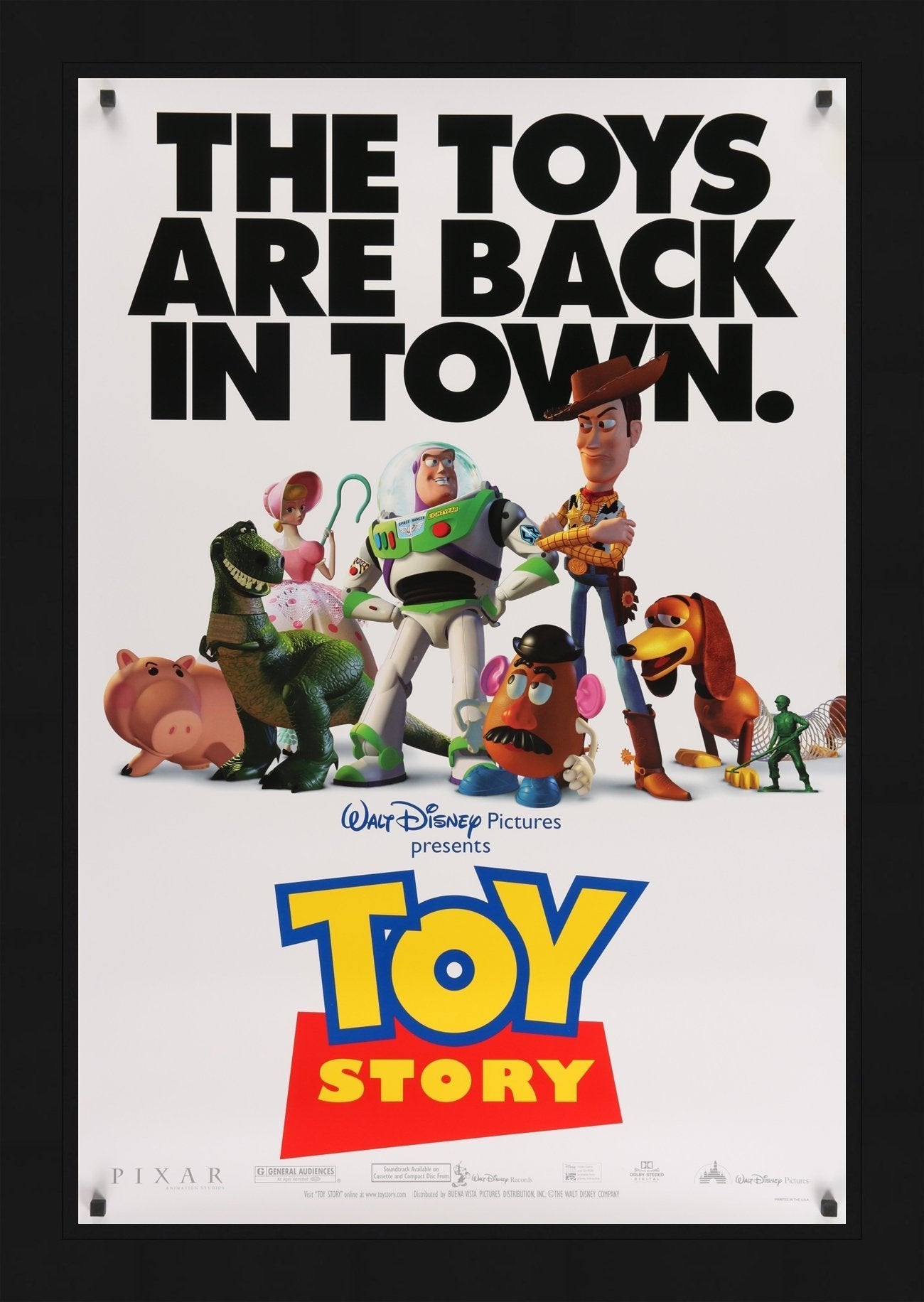 An original movie poster for the Pixar film Toy Story