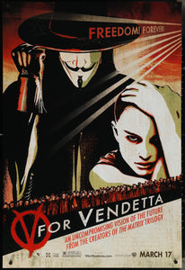 An original movie poster for the film V For Vendetta